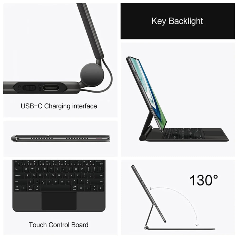 For Huawei MatePad Pro 13.2 Magnetic Floating Bluetooth-compatible Keyboard + Leather Tablet Case - Black - 5
