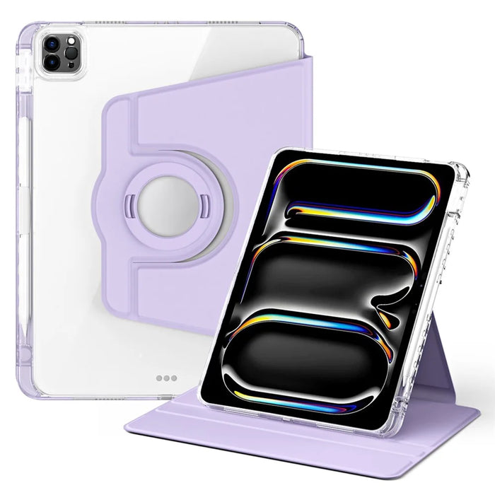 For iPad Pro 13 (2025) / 13 (2024) Case Stand Leather+ Clear Acrylic Detachable Tablet Cover - Purple - 1