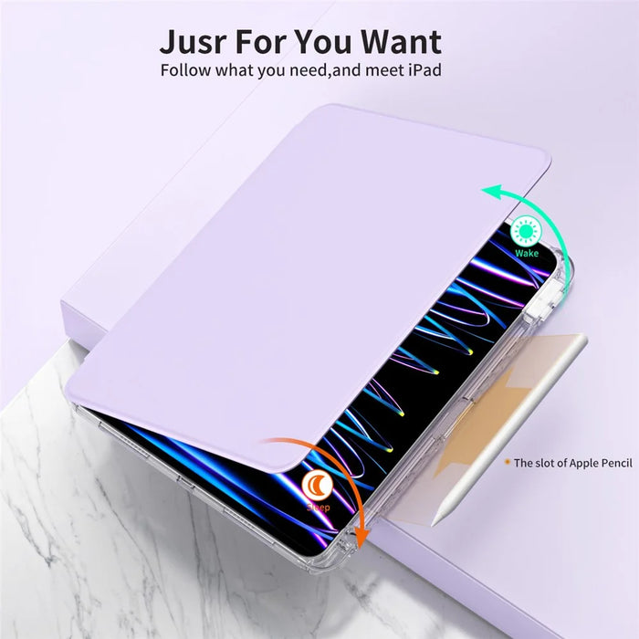 For iPad Pro 13 (2025) / 13 (2024) Case Stand Leather+ Clear Acrylic Detachable Tablet Cover - Purple - 2