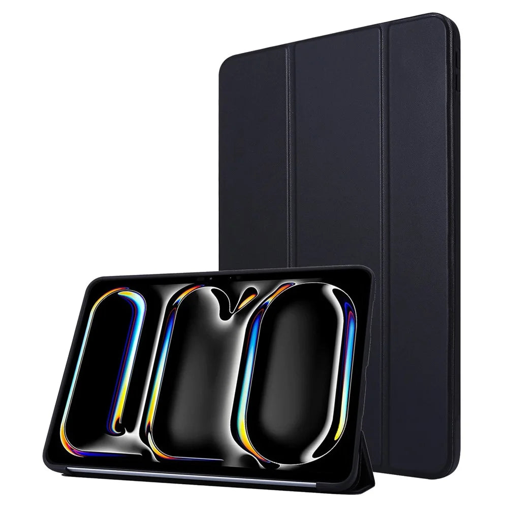 For iPad Pro 11 (2025) / 11 (2024) Case Tri-Fold Stand Leather+Silicone Tablet Cover - Black - 1