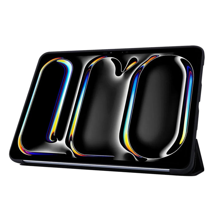 For iPad Pro 11 (2025) / 11 (2024) Case Tri-Fold Stand Leather+Silicone Tablet Cover - Black - 3