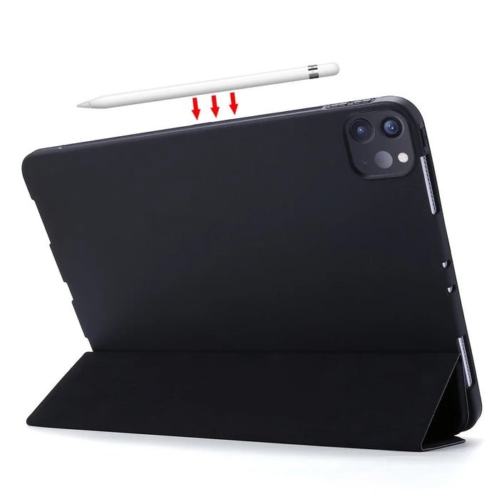 For iPad Pro 11 (2025) / 11 (2024) Case Tri-Fold Stand Leather+Silicone Tablet Cover - Black - 4