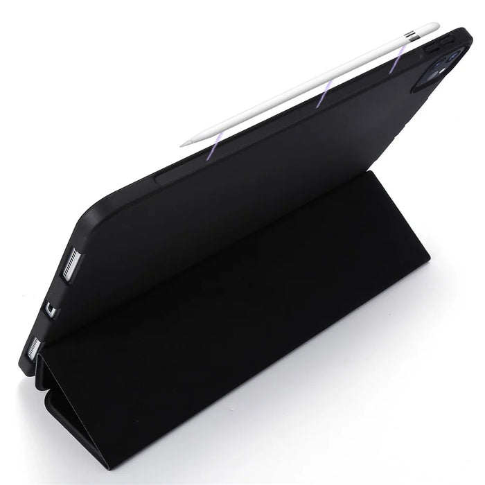 For iPad Pro 11 (2025) / 11 (2024) Case Tri-Fold Stand Leather+Silicone Tablet Cover - Black - 6