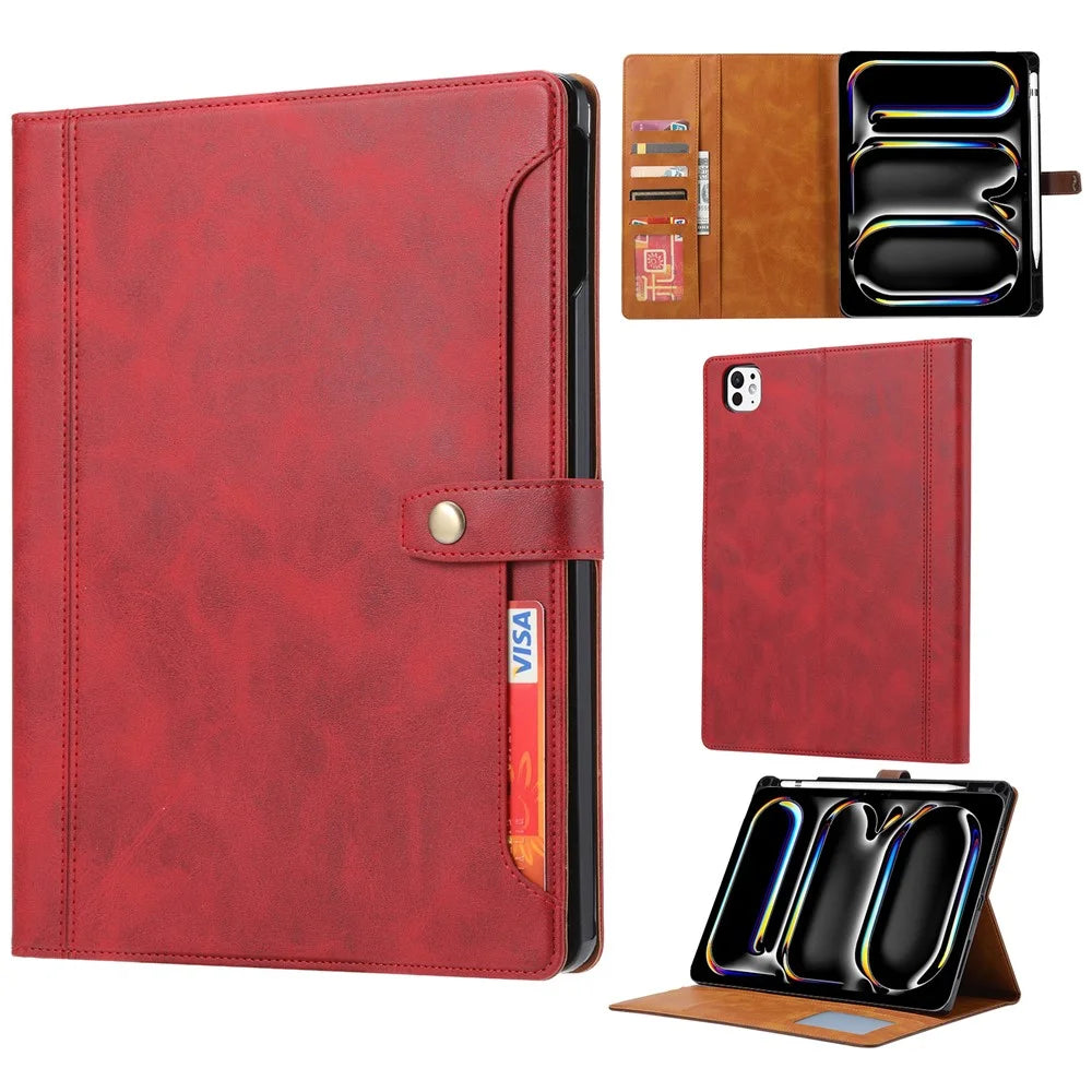 For iPad Pro 13 (2025) / 13 (2024) Case Outer Card Slot Leather Wallet Tablet Cover with Auto Wake / Sleep - Red - 1