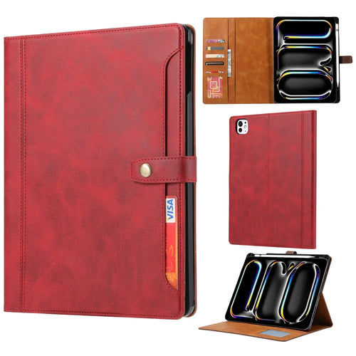 For iPad Pro 13 (2025) / 13 (2024) Case Outer Card Slot Leather Wallet Tablet Cover with Auto Wake / Sleep - Red - 1