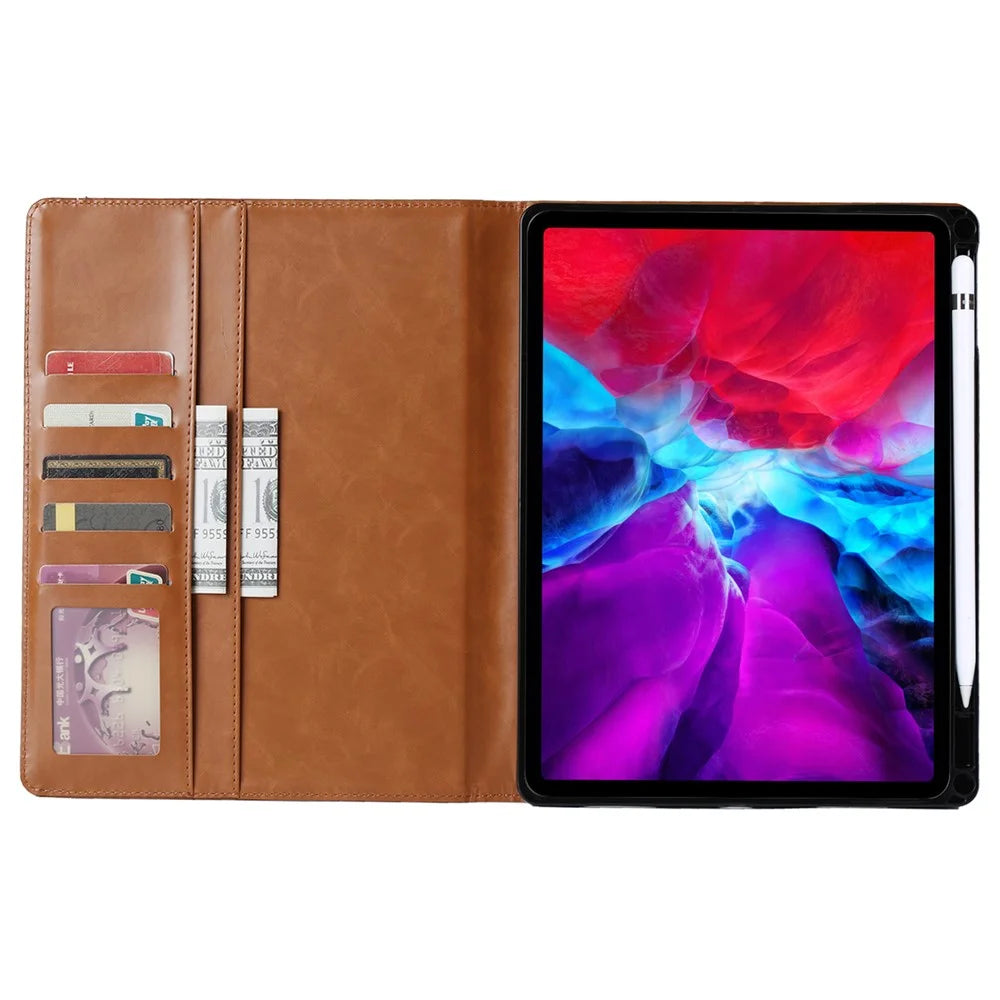 For iPad Pro 11 (2025) / 11 (2024) Case Card Slot Wallet PU Leather Auto Wake / Sleep Tablet Cover with Pen Slot - Red - 2