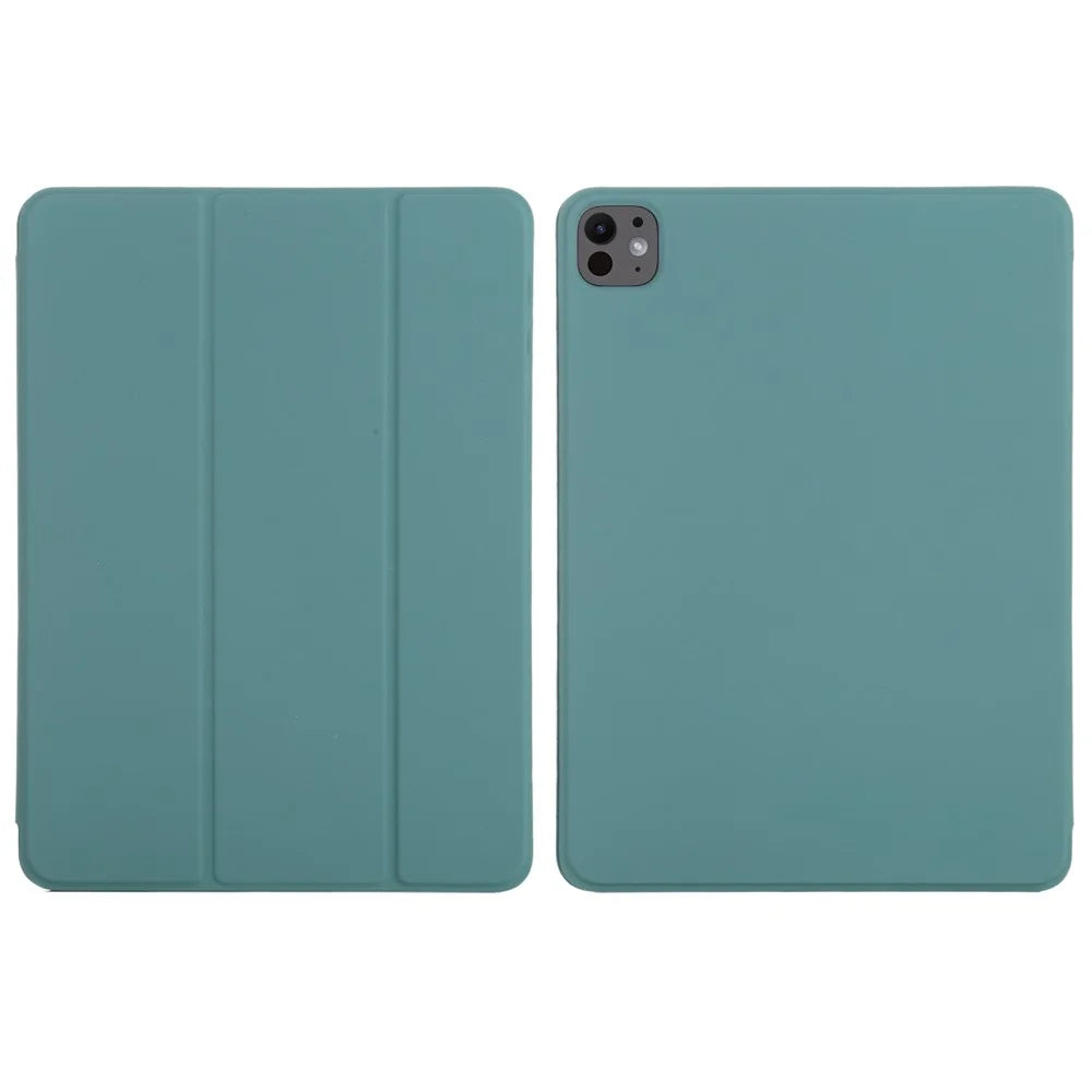 For iPad Pro 11 (2025) / 11 (2024) Case PU Leather Tri-Fold Stand Magnetic Closing Tablet Cover - Midnight Green - 1