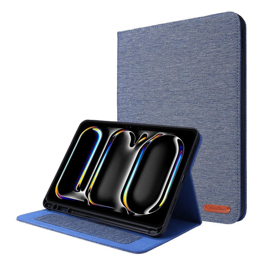 For iPad Pro 13 (2025) / 13 (2024) Case Card Slots Stand Leather Tablet Cover with Pen Holder - Blue - 1