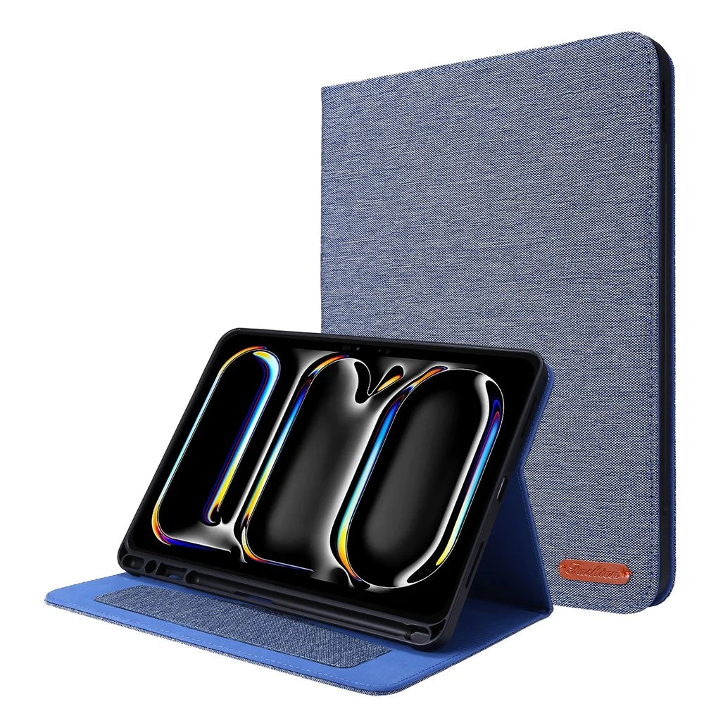 For iPad Pro 13 (2025) / 13 (2024) Case Card Slots Stand Leather Tablet Cover with Pen Holder - Blue - 1