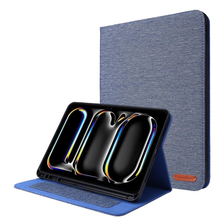 For iPad Pro 13 (2025) / 13 (2024) Case Card Slots Stand Leather Tablet Cover with Pen Holder - Blue - 1