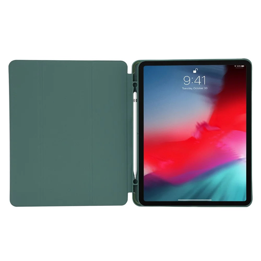 For iPad Pro 11 (2025) / 11 (2024) Case Skin-Touch Tri-Fold Stand Leather Tablet Cover with Pencil Holder - Blackish Green - Blackish Green - 2