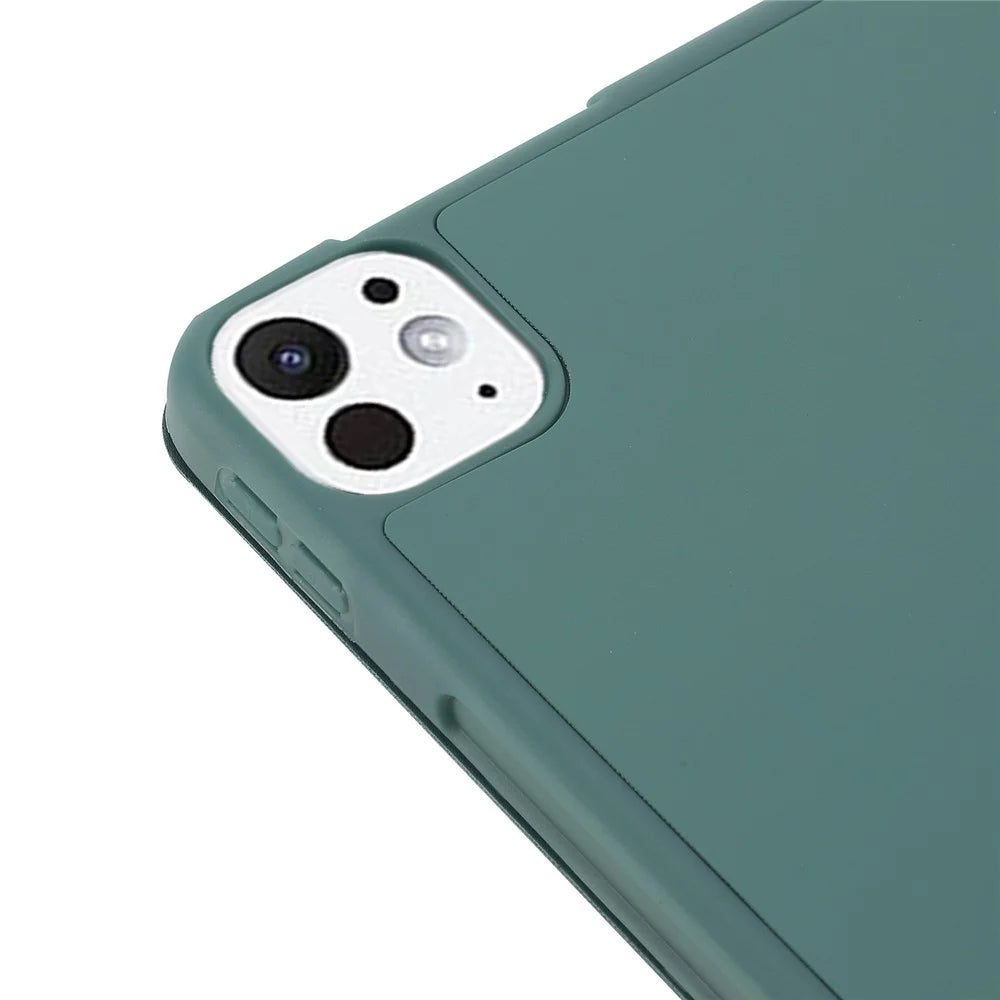 For iPad Pro 13 (2025) / 13 (2024) Case Skin-Touch Leather Tri-Fold Stand Tablet Cover with Pencil Holder - Blackish Green - 6