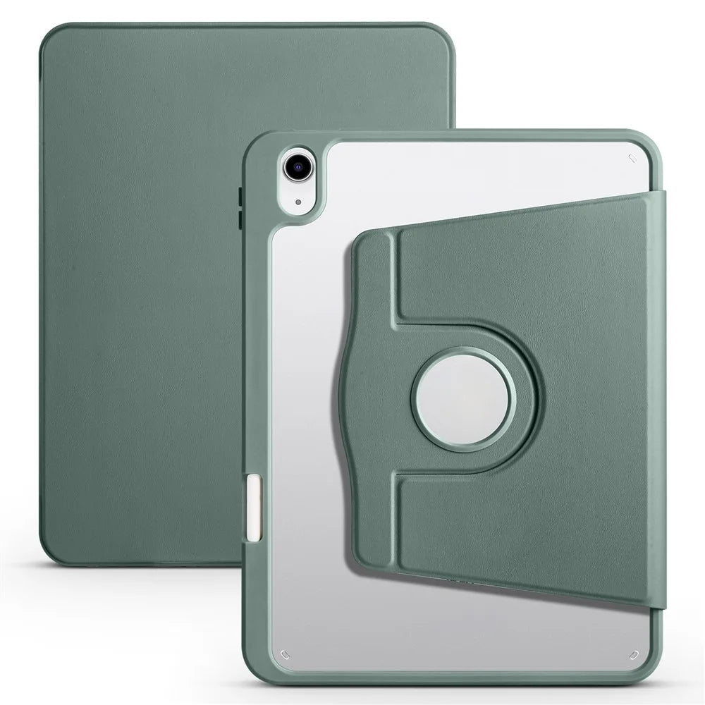 For iPad Air 11 (2026) / (2025) / (2024) Case PU Leather+Acrylic Tablet Cover Auto Sleep / Wake, Rotating Stand - Blackish Green - 1