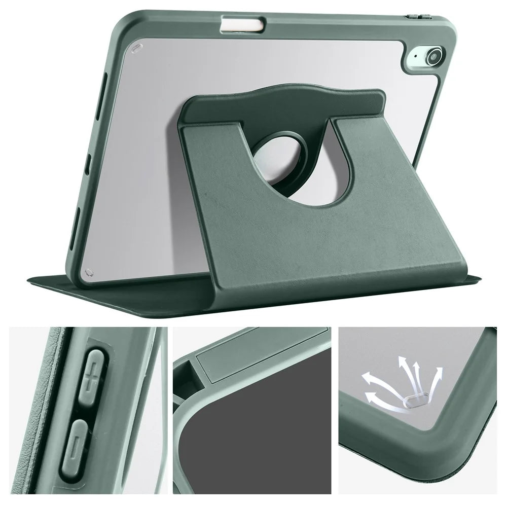 For iPad Air 11 (2026) / (2025) / (2024) Case PU Leather+Acrylic Tablet Cover Auto Sleep / Wake, Rotating Stand - Blackish Green - 7