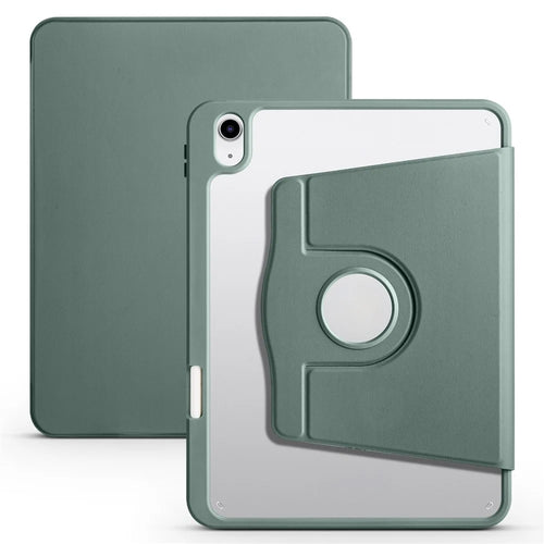 For iPad Air 13 (2026) / (2025) / (2024) Case with Pen Holder PU Leather+Acrylic Rotating Stand Tablet Cover - Blackish Green - 1