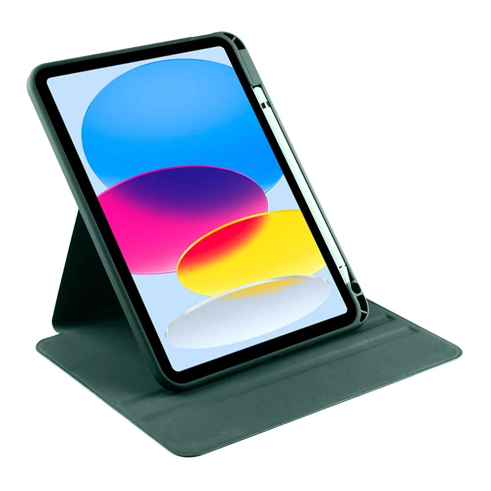 For iPad Air 13 (2026) / (2025) / (2024) Case with Pen Holder PU Leather+Acrylic Rotating Stand Tablet Cover - Blackish Green - 4