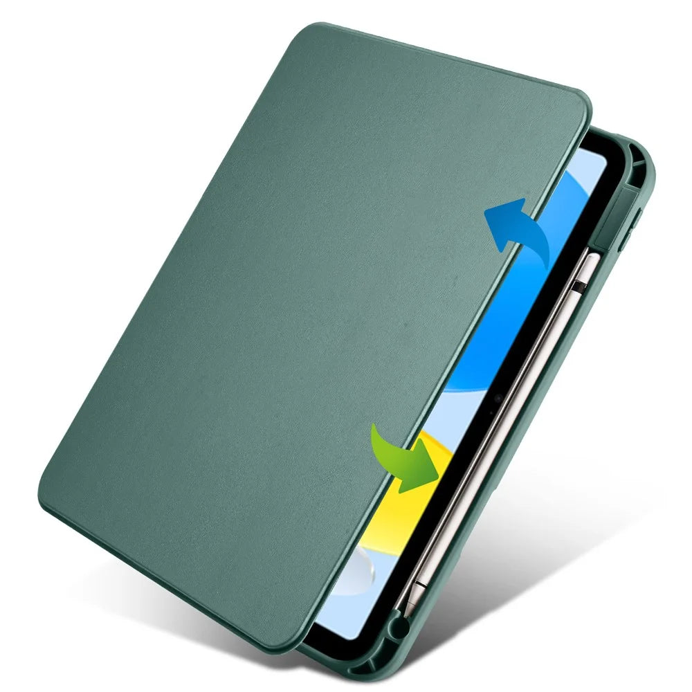 For iPad Air 13 (2026) / (2025) / (2024) Case with Pen Holder PU Leather+Acrylic Rotating Stand Tablet Cover - Blackish Green - 6