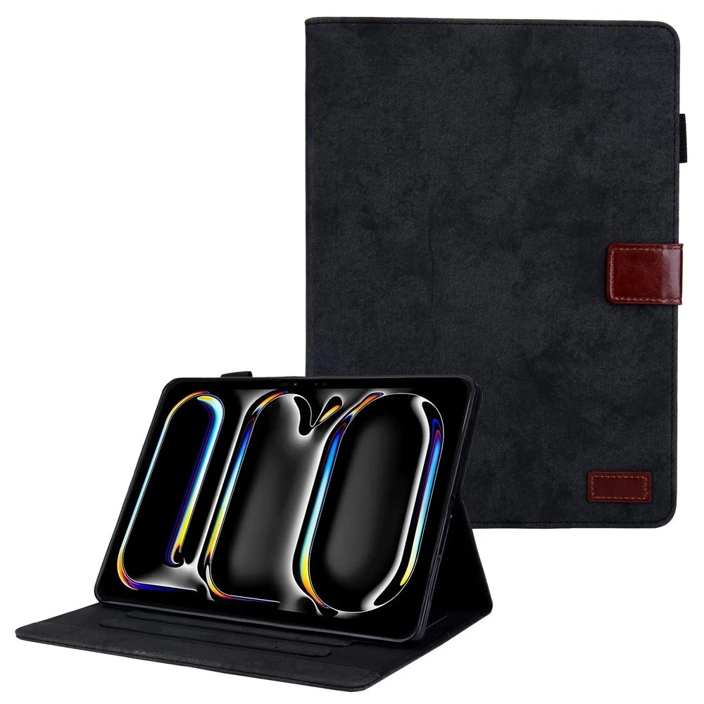 For iPad Pro 11 (2025) / 11 (2024) Case Cloth Texture PU Leather Tablet Cover with Auto Wake / Sleep - Black - 1