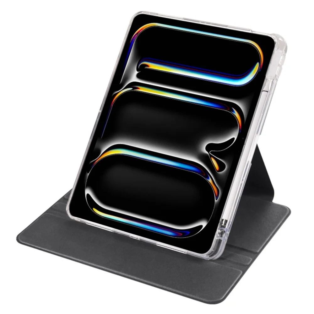 For iPad Pro 13 (2025) / 13 (2024) Case Rotating Stand PU Leather Clear Back Detachable Tablet Cover - Black - 2