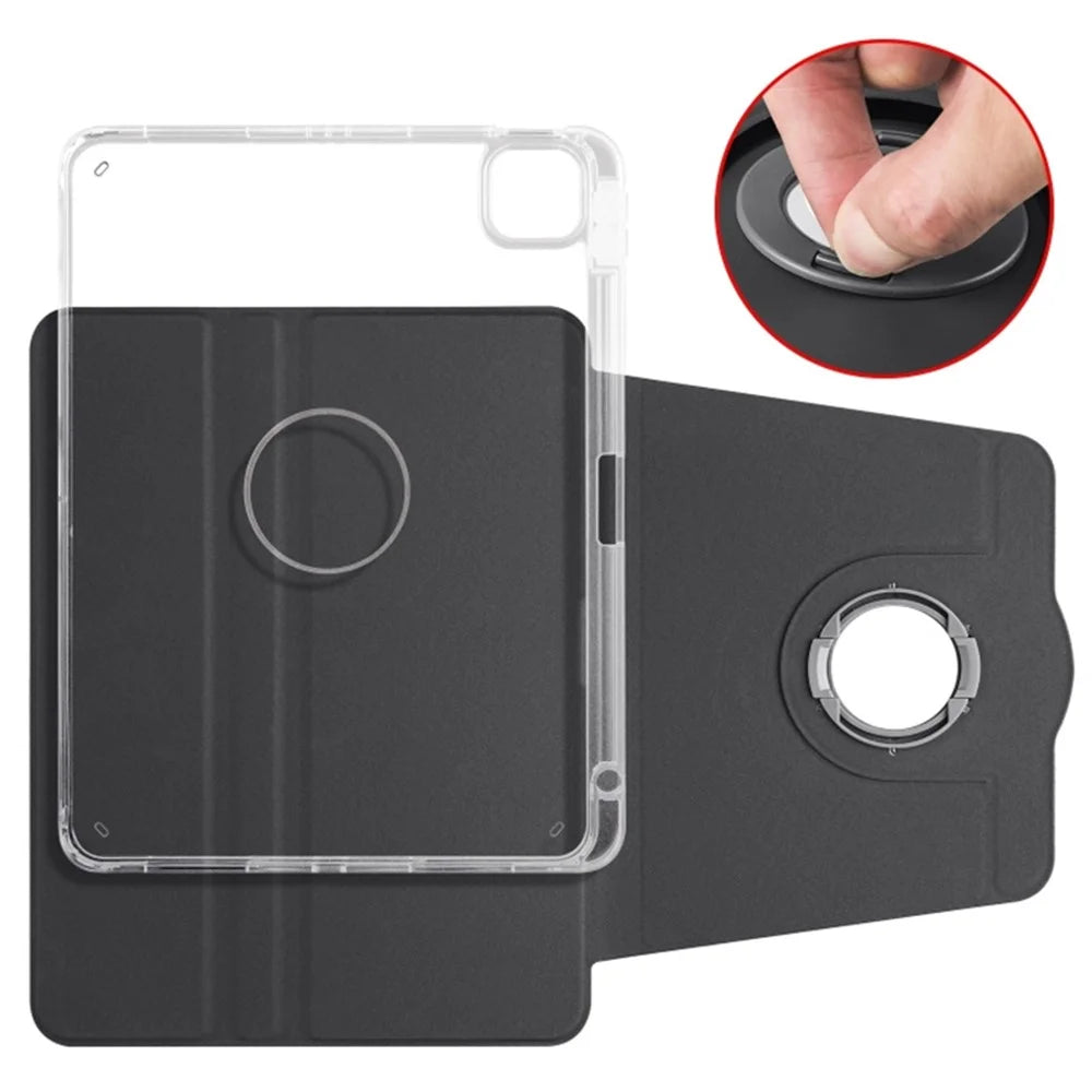 For iPad Pro 13 (2025) / 13 (2024) Case Rotating Stand PU Leather Clear Back Detachable Tablet Cover - Black - 3