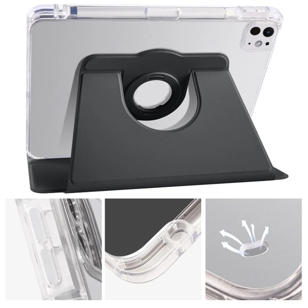 For iPad Pro 13 (2025) / 13 (2024) Case Rotating Stand PU Leather Clear Back Detachable Tablet Cover - Black - 4