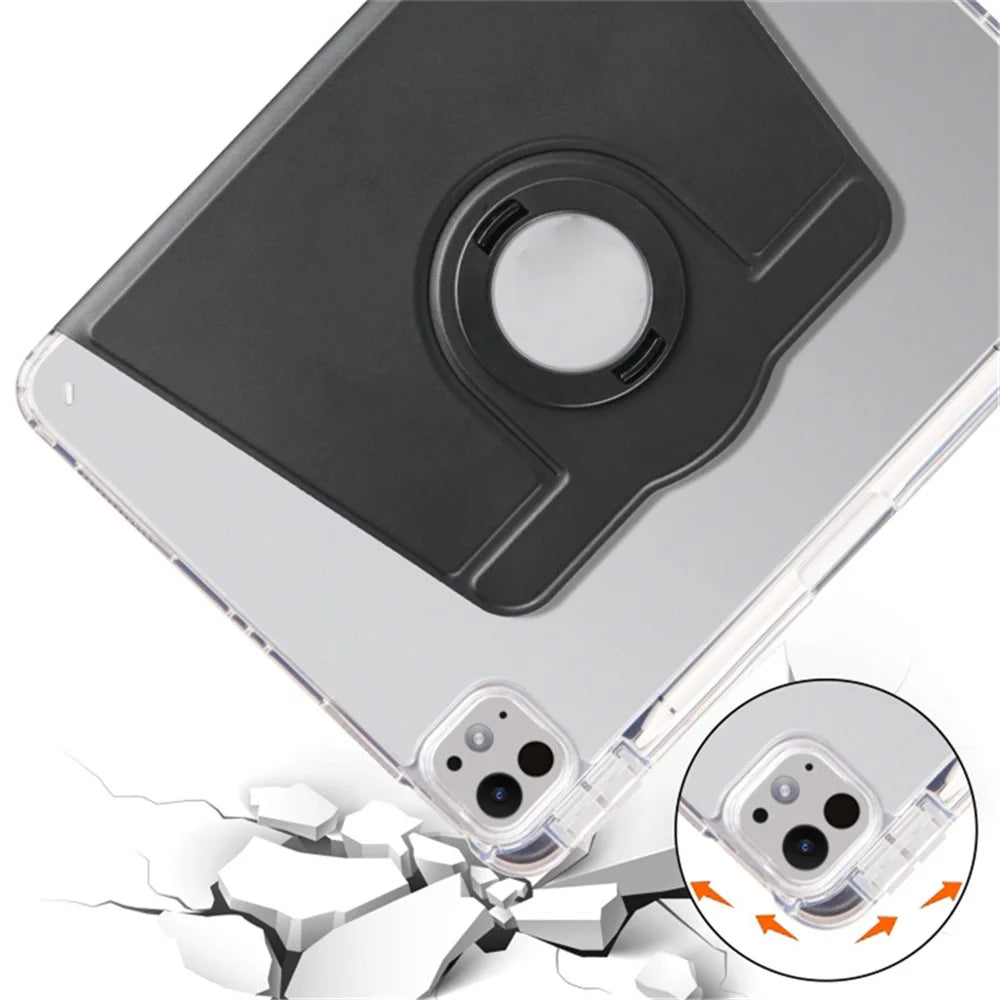 For iPad Pro 13 (2025) / 13 (2024) Case Rotating Stand PU Leather Clear Back Detachable Tablet Cover - Black - 5