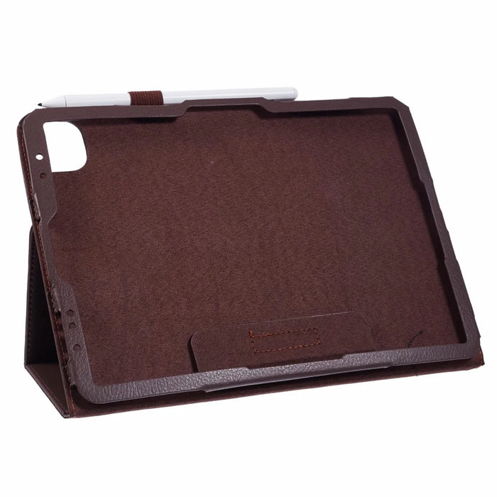 For iPad Air 13 (2026) / (2025) / (2024) Case Bi-Fold Stand PU Leather Litchi Texture Tablet Cover - Brown - 5
