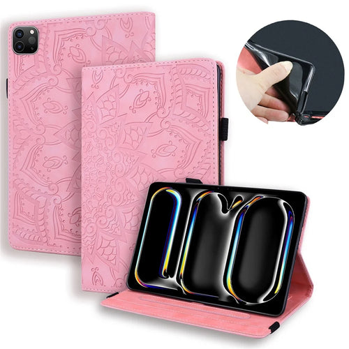 For iPad Pro 11 (2025) / 11 (2024) Case Flower Pattern Leather Tablet Cover Auto Wake / Sleep - Pink - 1