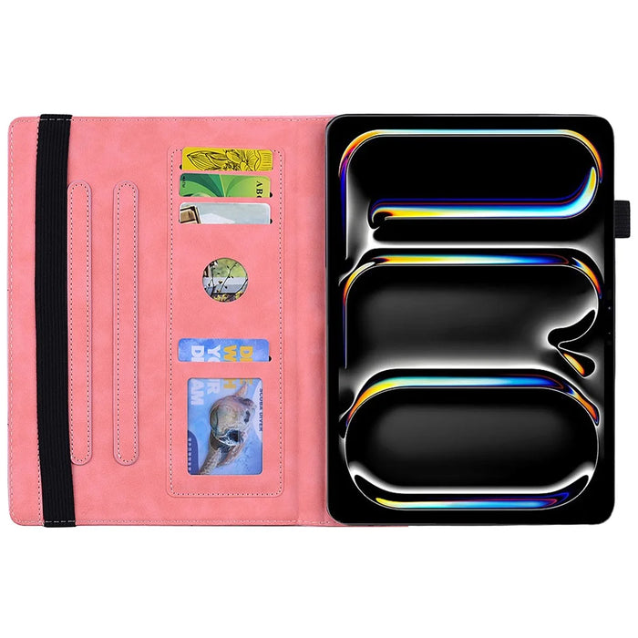 For iPad Pro 11 (2025) / 11 (2024) Case Flower Pattern Leather Tablet Cover Auto Wake / Sleep - Pink - 2