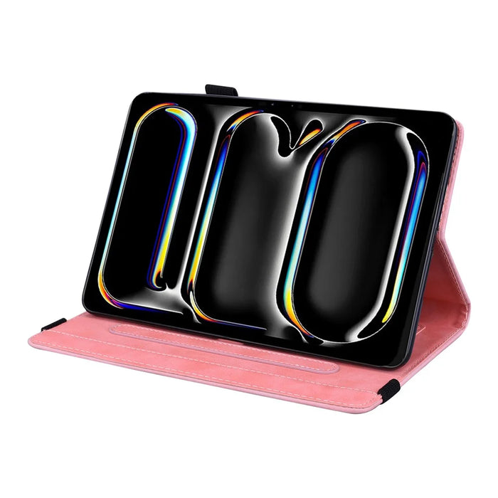 For iPad Pro 11 (2025) / 11 (2024) Case Flower Pattern Leather Tablet Cover Auto Wake / Sleep - Pink - 3