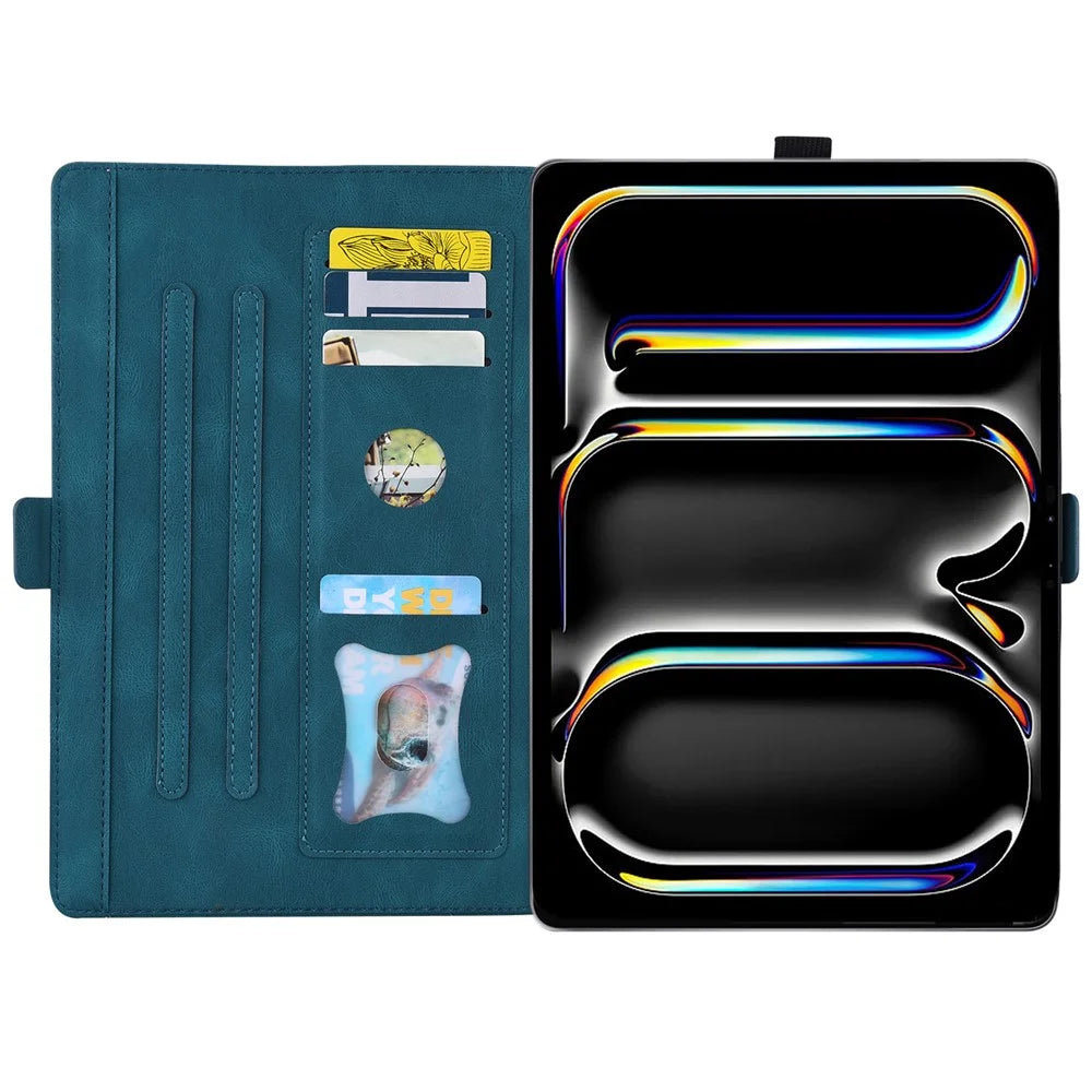 For iPad Pro 11 (2025) / 11 (2024) Case with Card Slots Butterfly Imprinted Leather Tablet Cover - Blue - 2