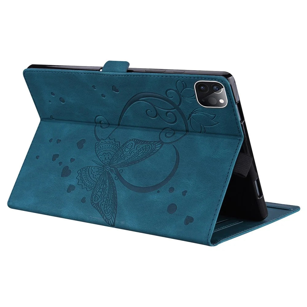 For iPad Pro 11 (2025) / 11 (2024) Case with Card Slots Butterfly Imprinted Leather Tablet Cover - Blue - 4
