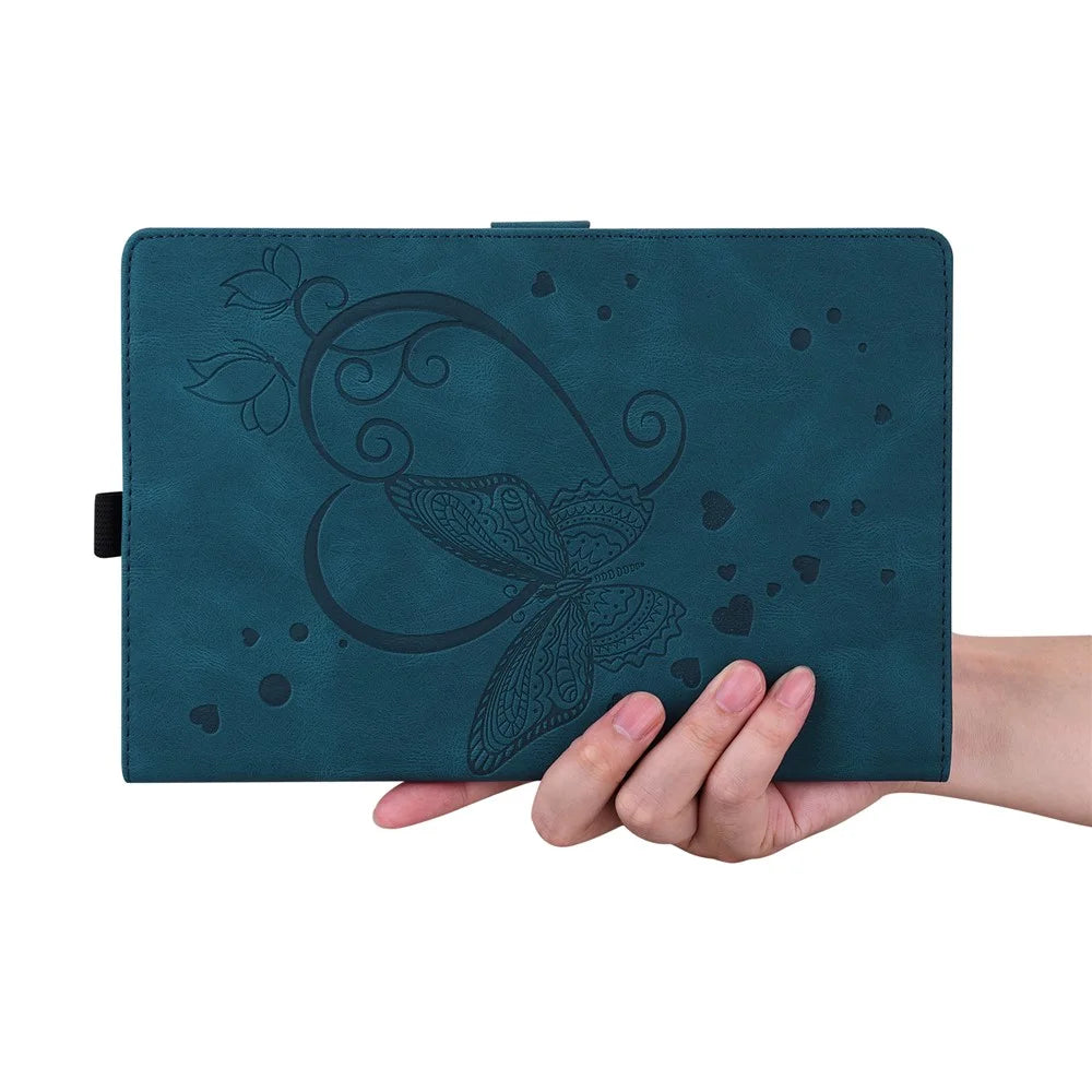For iPad Pro 11 (2025) / 11 (2024) Case with Card Slots Butterfly Imprinted Leather Tablet Cover - Blue - 6