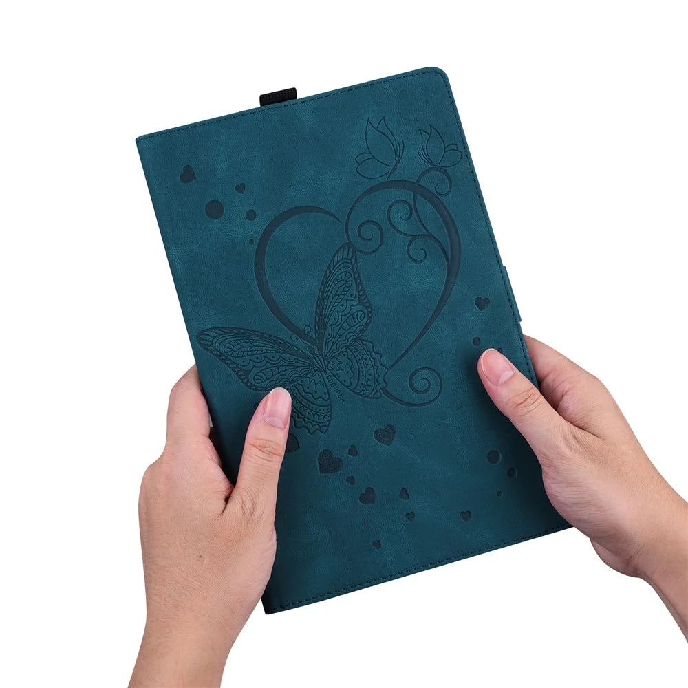 For iPad Pro 11 (2025) / 11 (2024) Case with Card Slots Butterfly Imprinted Leather Tablet Cover - Blue - 7