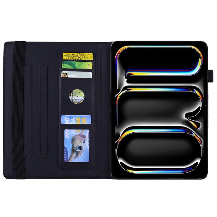 For iPad Air 13 (2026) / (2025) / (2024) / Pro 12.9 (2020) / (2021) Case PU Leather Flower Pattern Stand Cover - Black - 2