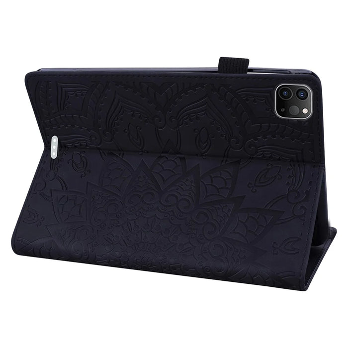 For iPad Air 13 (2026) / (2025) / (2024) / Pro 12.9 (2020) / (2021) Case PU Leather Flower Pattern Stand Cover - Black - 4
