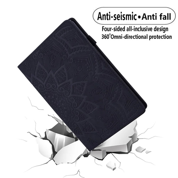 For iPad Air 13 (2026) / (2025) / (2024) / Pro 12.9 (2020) / (2021) Case PU Leather Flower Pattern Stand Cover - Black - 6