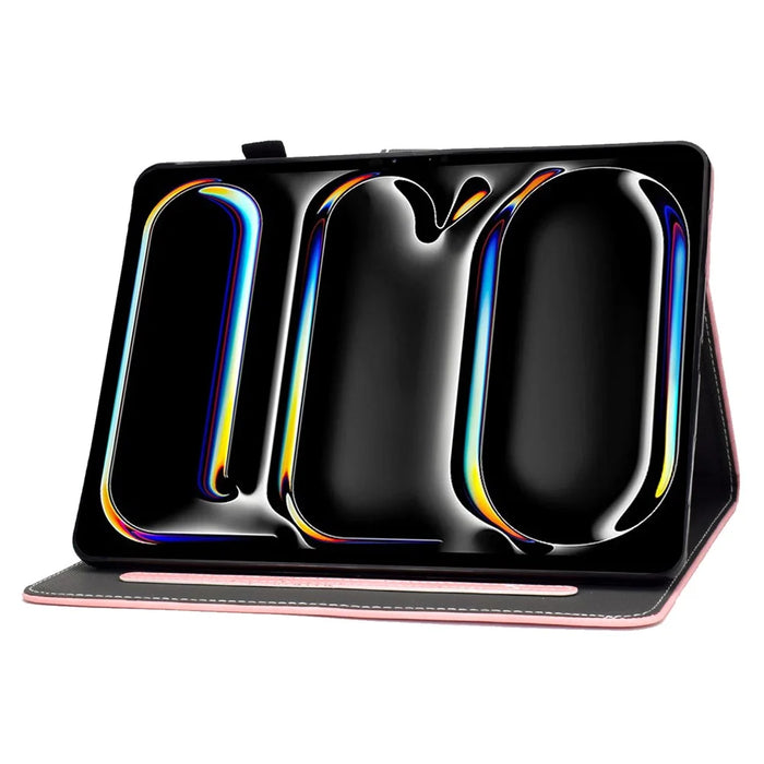 For iPad Pro 11 (2025) / 11 (2024) Cowhide Texture PU Leather Stand Tablet Case Card Holder Cover with Pen Holder Loop - Pink - 3