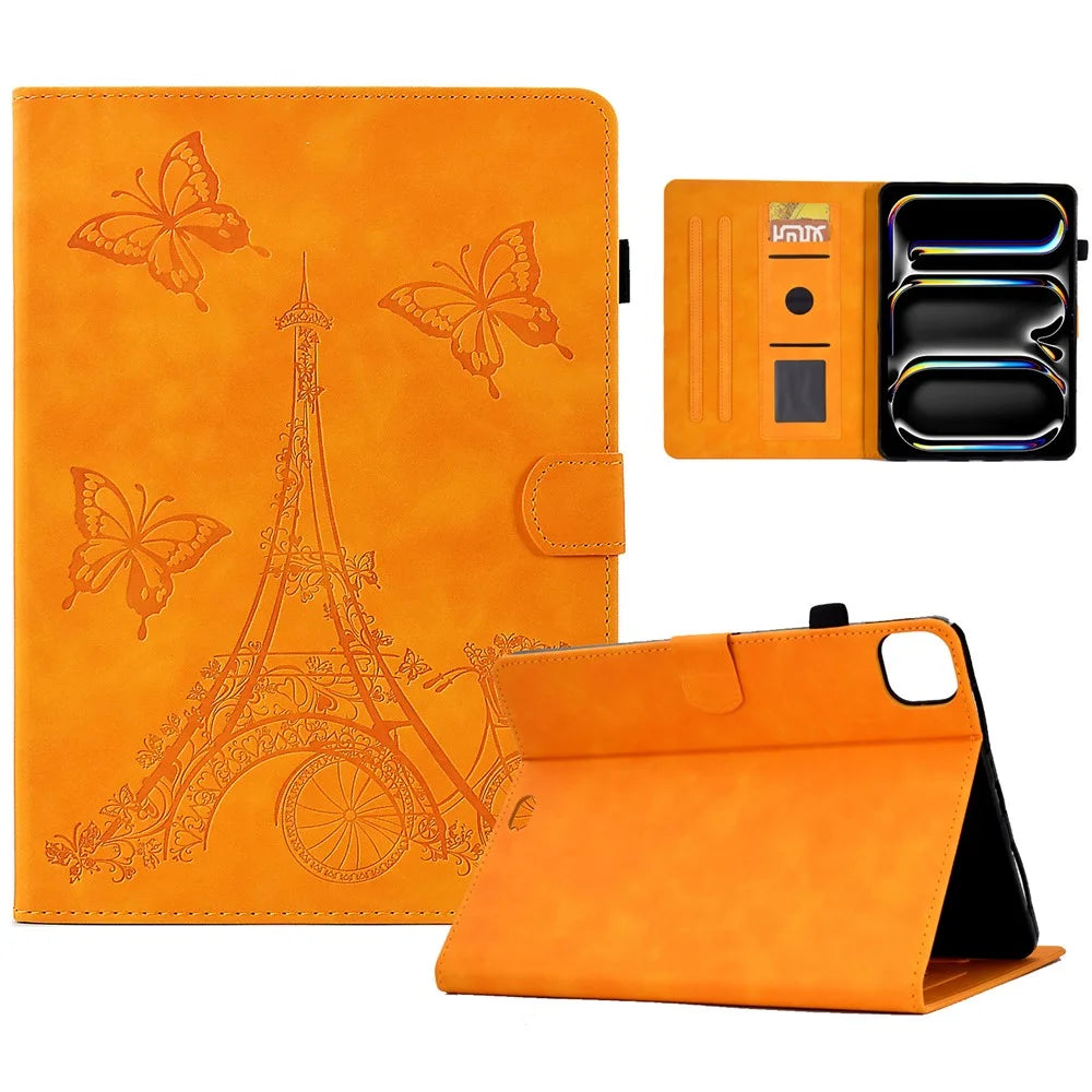 For iPad Pro 11 (2025) / 11 (2024) Iron Tower Imprinted Cover PU Leather Tablet Case with Card Slots - Khaki - 1