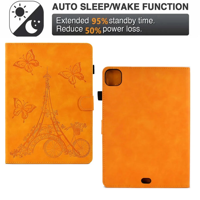 For iPad Pro 11 (2025) / 11 (2024) Iron Tower Imprinted Cover PU Leather Tablet Case with Card Slots - Khaki - 6