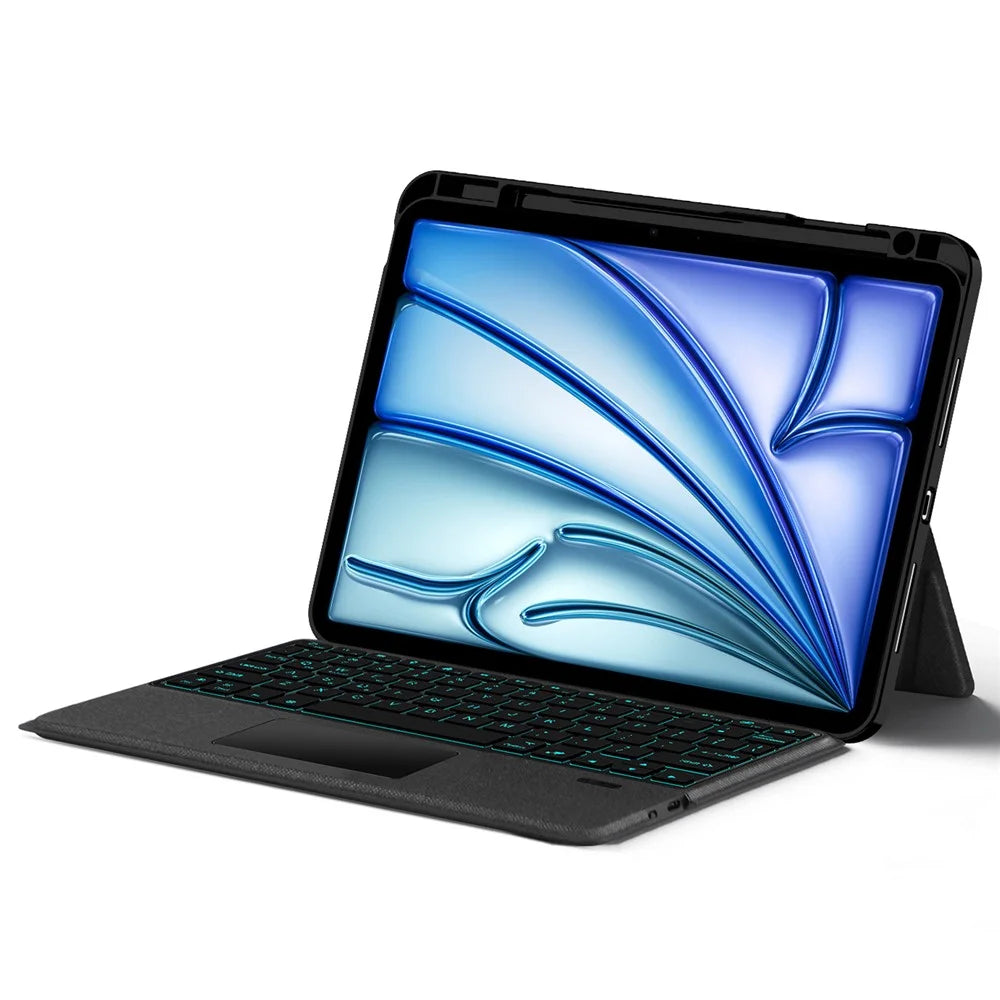 For iPad Air 13 (2026) / (2025) / (2024) / Pro 12.9 (2022) / (2021) / (2020) / (2018) Leather Case + Bluetooth-Compatible Keyboard with Backlight Trackpad - 3