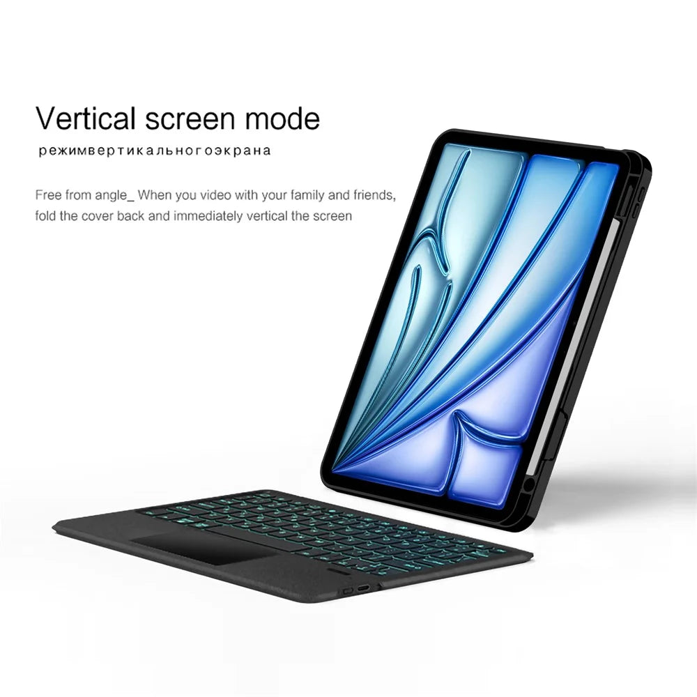 For iPad Air 13 (2026) / (2025) / (2024) / Pro 12.9 (2022) / (2021) / (2020) / (2018) Leather Case + Bluetooth-Compatible Keyboard with Backlight Trackpad - 6