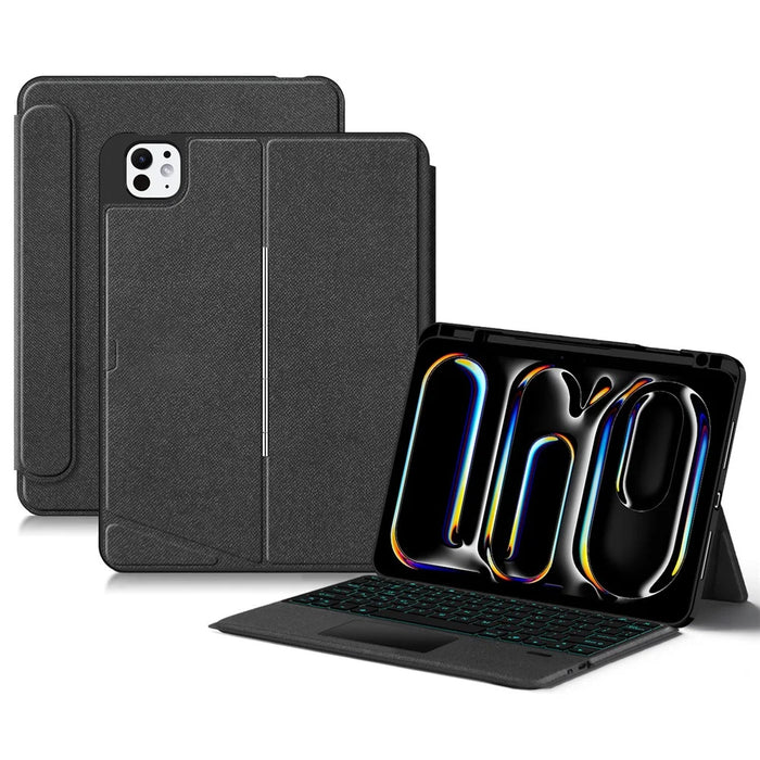 For iPad Pro 11 (2025) / 11 (2024) Leather Case + Bluetooth-compatible Keyboard with Backlight Trackpad - 1