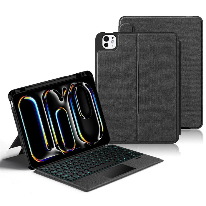 For iPad Pro 11 (2025) / 11 (2024) Leather Case + Bluetooth-compatible Keyboard with Backlight Trackpad - 2