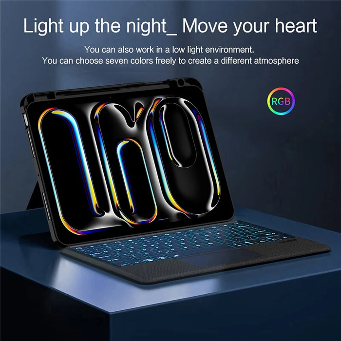 For iPad Pro 13 (2025) / 13 (2024) Leather Case + Bluetooth-compatible Keyboard with Backlight Trackpad - 7
