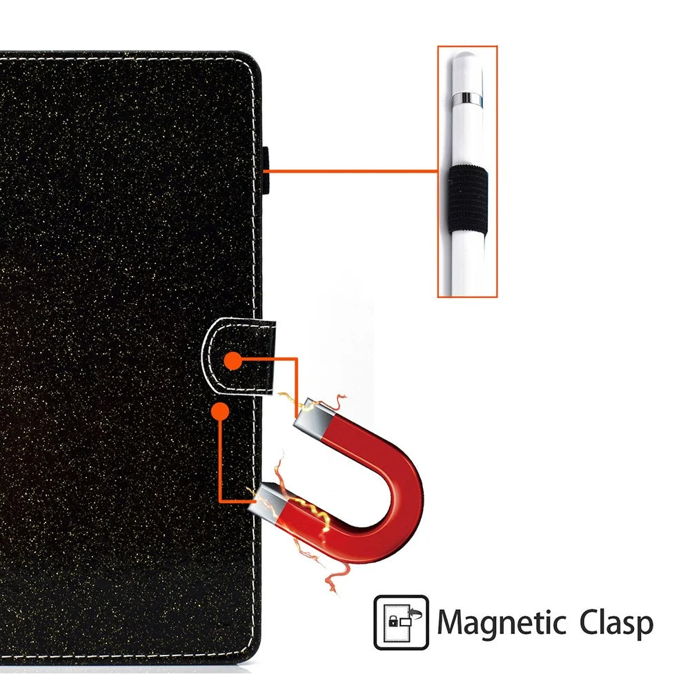 For iPad Pro 11 (2025) / 11 (2024) Case Card Slot Stand Glittery PU Leather Tablet Cover - Black - 7