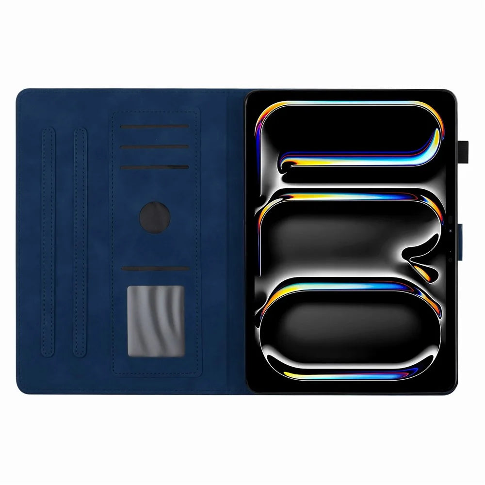 For iPad Pro 11 (2025) / 11 (2024) Case with Card Slots PU Leather Coconut Tree Smart Tablet Cover - Blue - 2