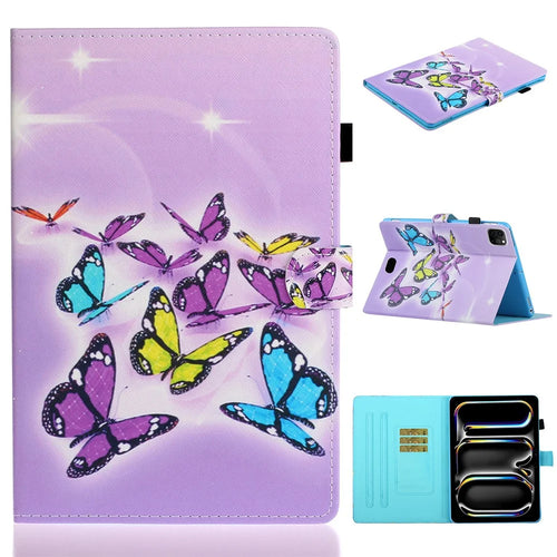For iPad Pro 11 (2025) / 11 (2024) Case Pattern PU Leather Tablet Cover with Pencil Holder - Purple Butterflies - 1