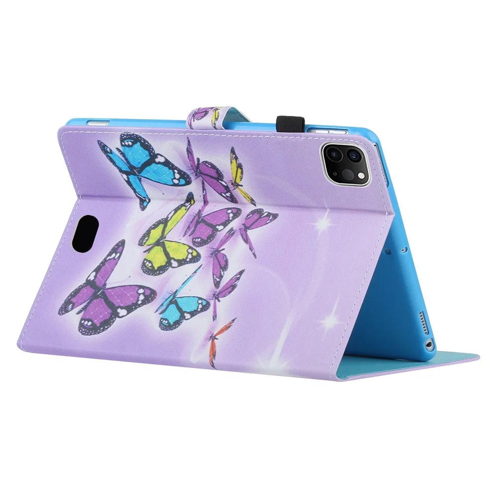 For iPad Pro 11 (2025) / 11 (2024) Case Pattern PU Leather Tablet Cover with Pencil Holder - Purple Butterflies - 4