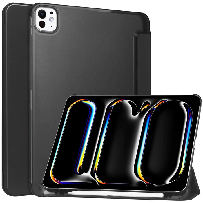 For iPad Pro 11 (2025) / 11 (2024) Case Stand PU Leather + PC Matte Back Tablet Case - Black - 1